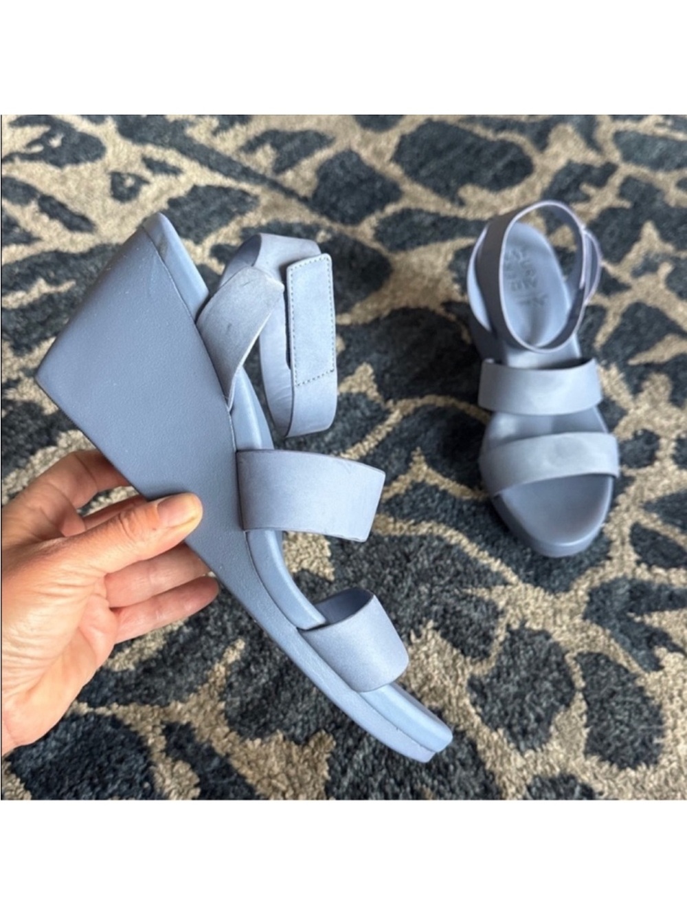 Naturalizer Genn-Ignite Nubuck Leather Wedge Heeled Sandals Sz 9.5 Blue